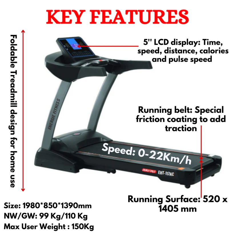 Imported Semi Commercial Treadmill in India EHT-117AC