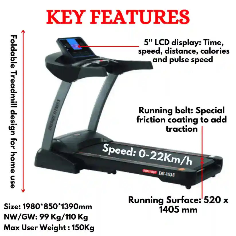 Imported Semi Commercial Treadmill in India EHT-117AC