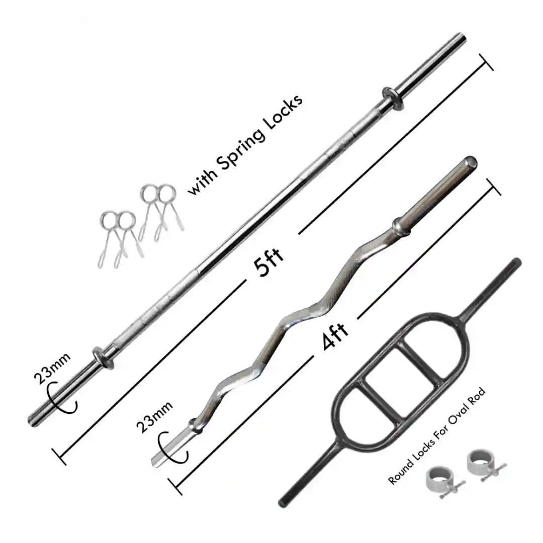 Straight Rod(5ft, 23mm) & EZ CURL BAR(4ft, 23mm) & Oval Rod with spring locks