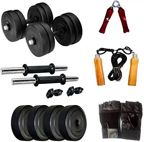 PVC Adjustable Dumbbell Set with Gloves, Rope, Hand-Gripper (20 kg)
