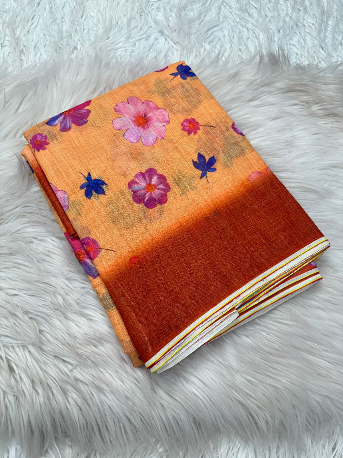 Pure soft lilen kalamari digital print saree with running blouse with pallu