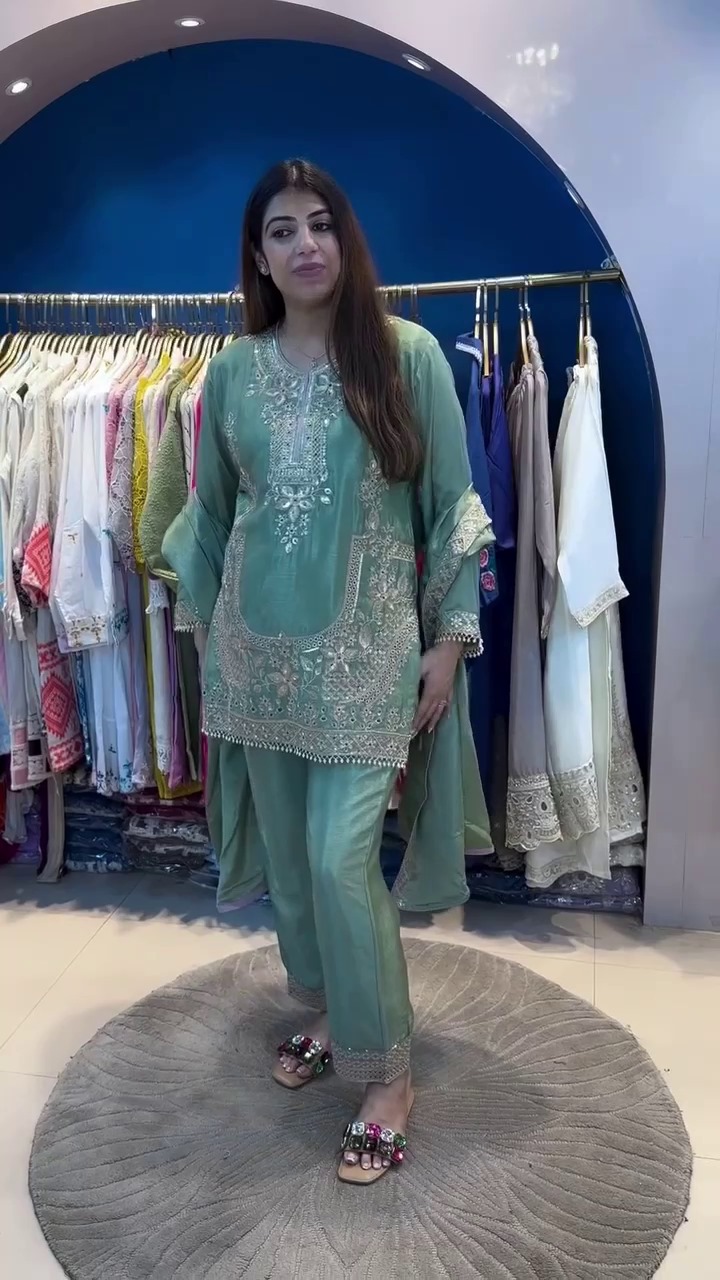 HEAVY EMBROIDERY WORK TOP PANT WITH DUPATTA SET AC-7067