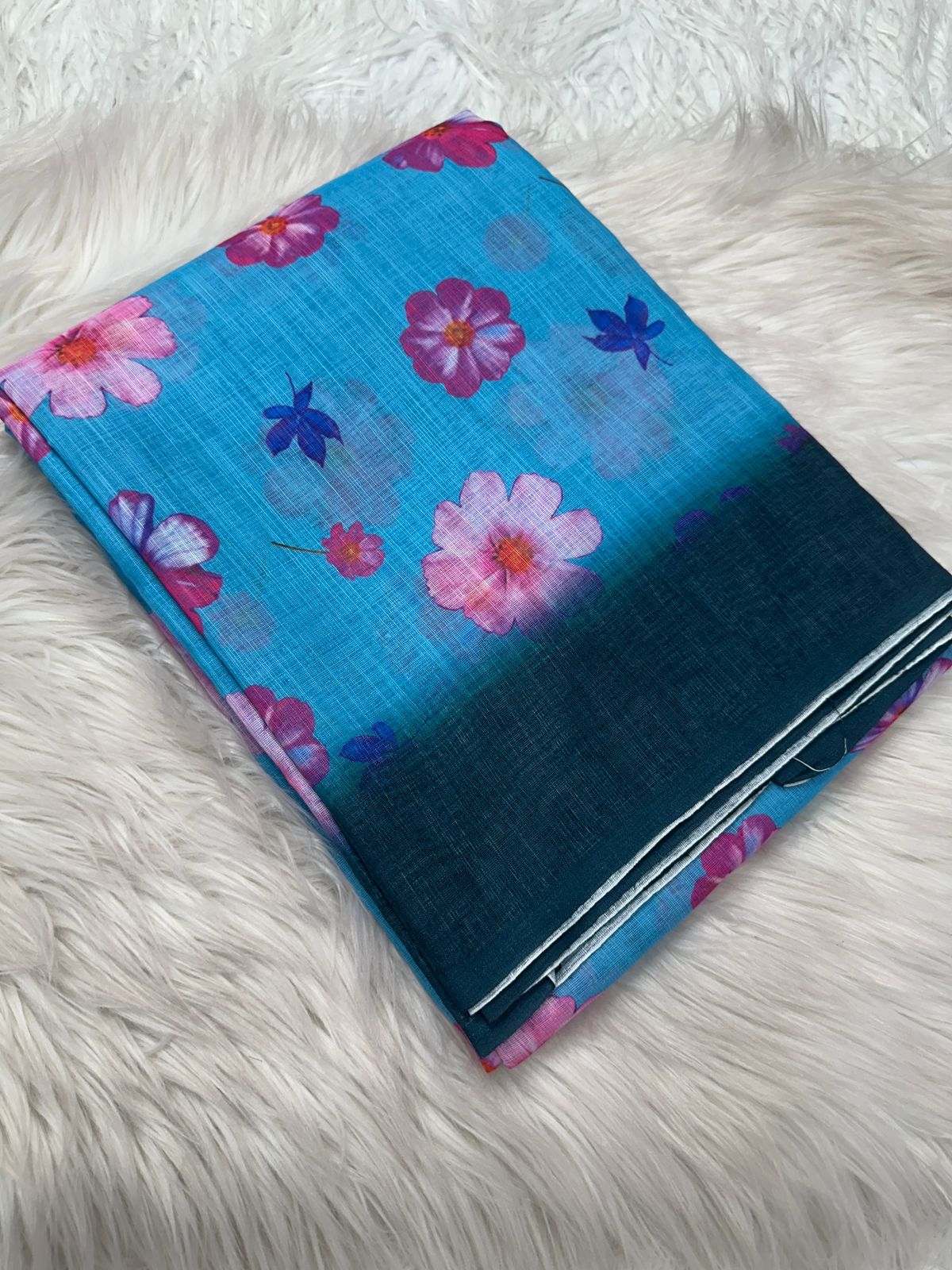 Pure soft lilen kalamari digital print saree with running blouse with pallu