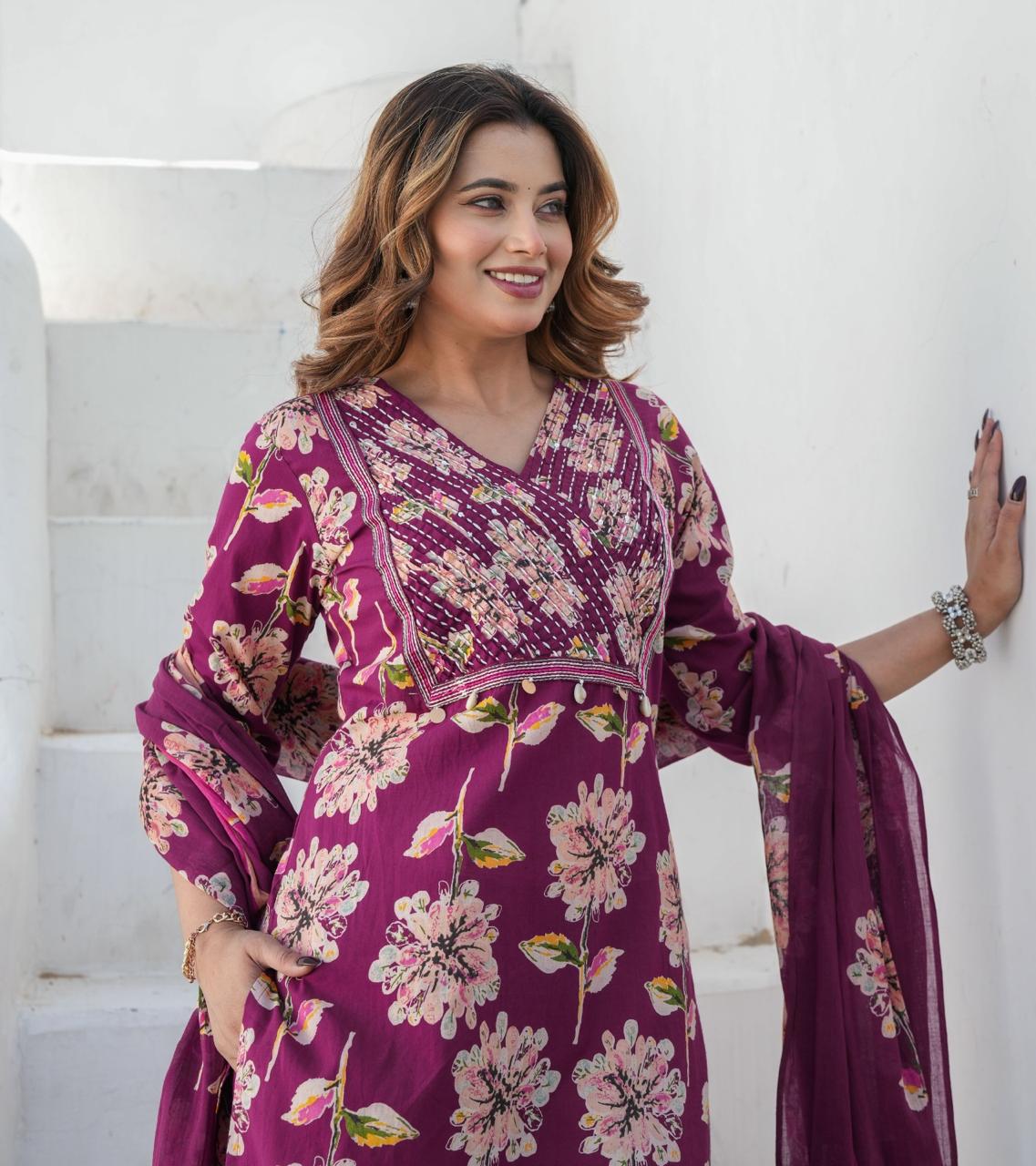 Cotton fabric Sequence Work Kurti with Pant with Dupatta