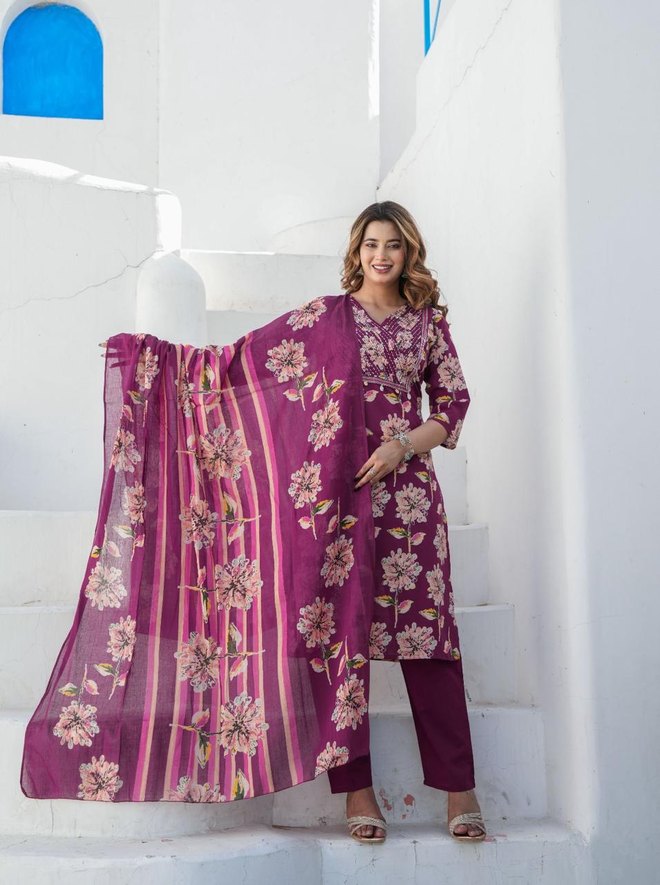 Cotton fabric Sequence Work Kurti with Pant with Dupatta