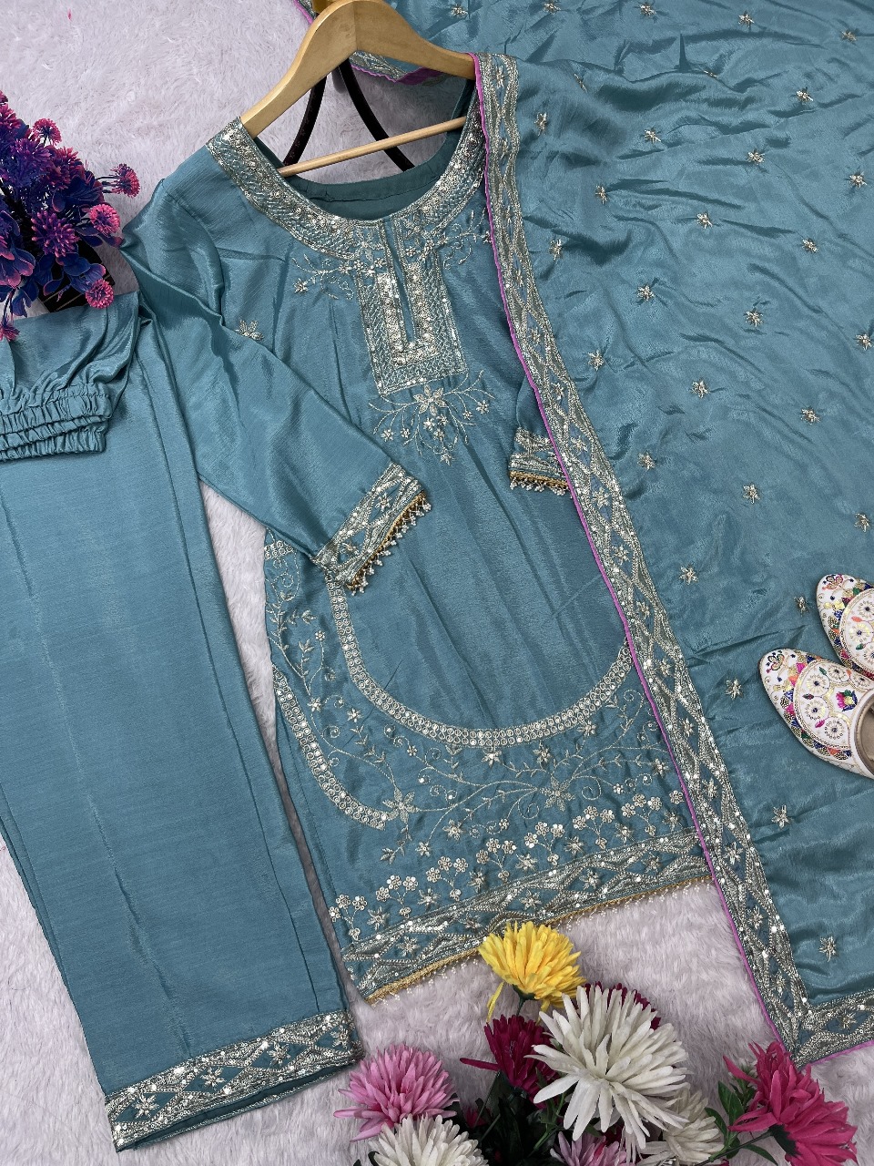HEAVY EMBROIDERY WORK TOP PANT WITH DUPATTA SET AC-7067