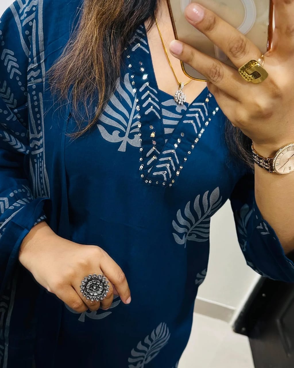 Pure fine Cotton fabric Sequence Work Kurti with Pant with cotton 100-100 Dupatta