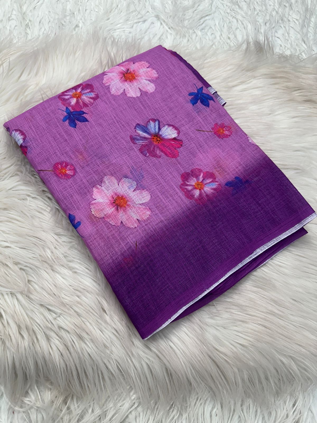 Pure soft lilen kalamari digital print saree with running blouse with pallu