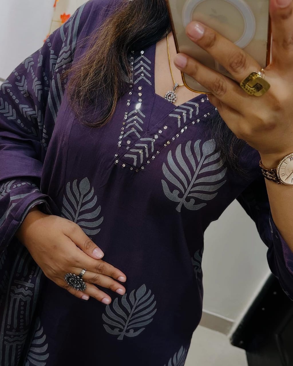 Pure fine Cotton fabric Sequence Work Kurti with Pant with cotton 100-100 Dupatta