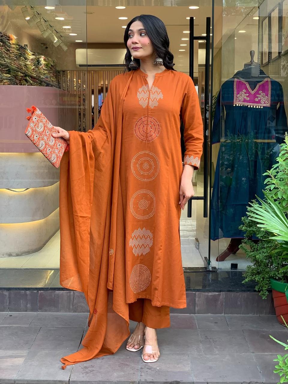 COTTON KURTA PANT AND DUPATTA SET