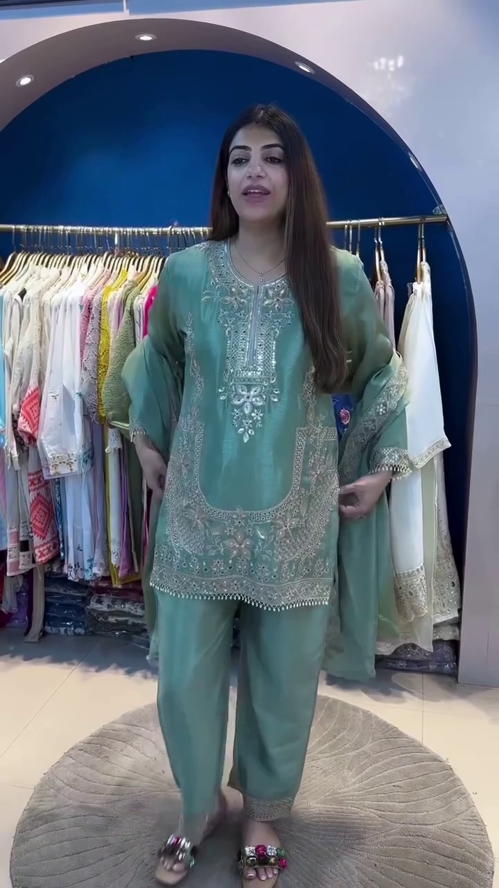 HEAVY EMBROIDERY WORK TOP PANT WITH DUPATTA SET AC-7067