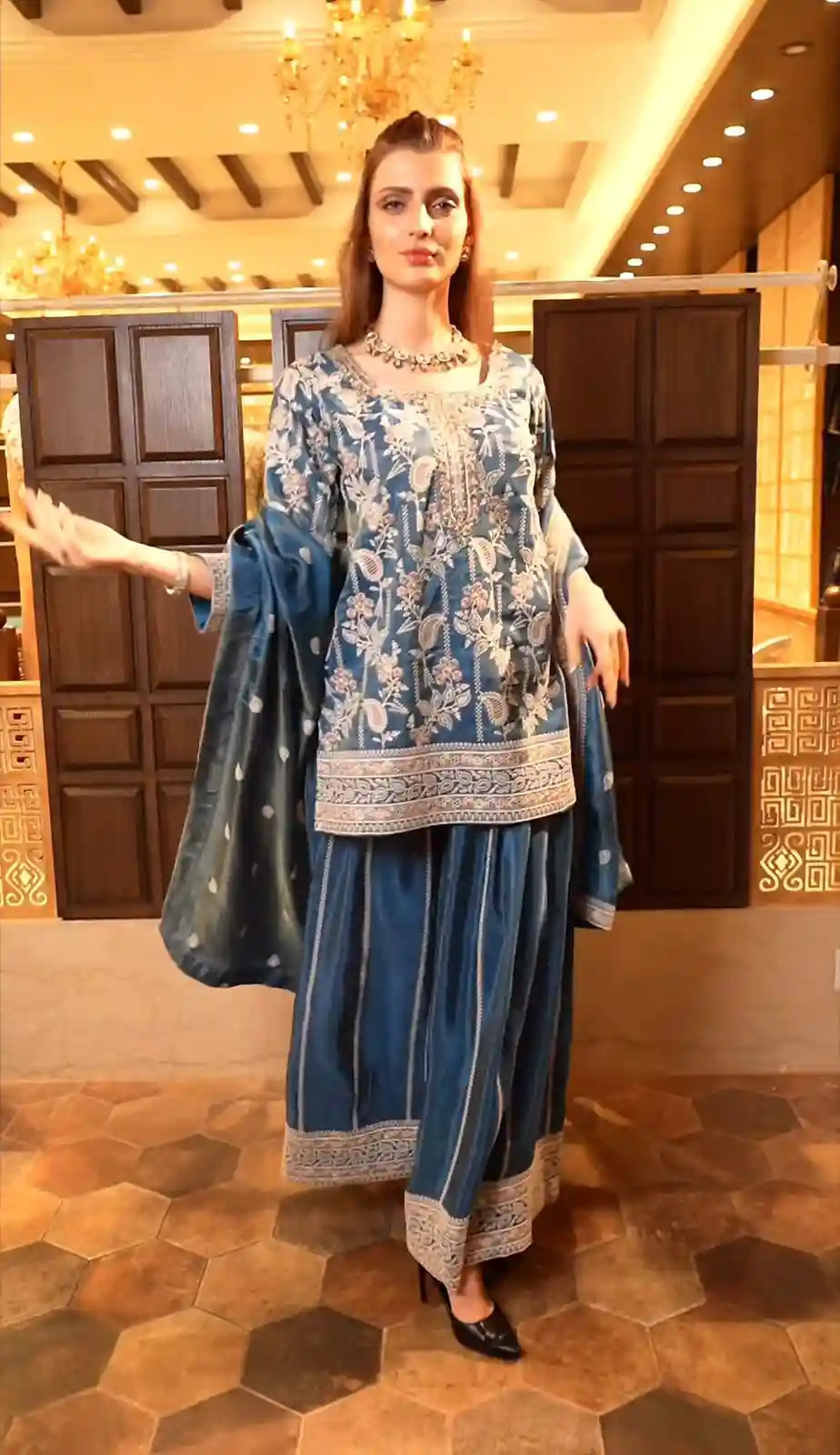 Pure Heavy Chinnon Silk With Heavy Embroidery Top,Plazzo,Dupatta ND-1233