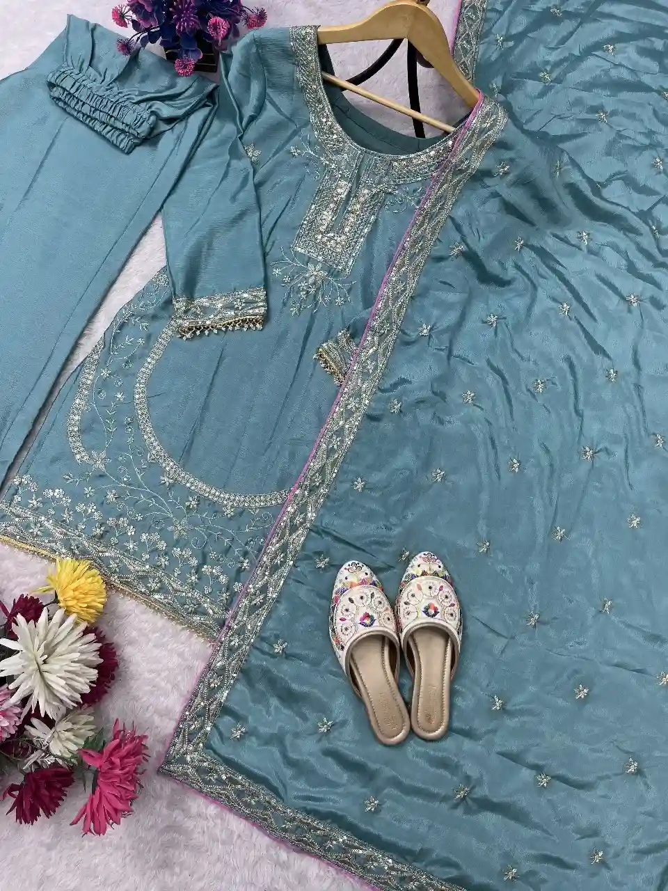 HEAVY EMBROIDERY WORK TOP PANT WITH DUPATTA SET AC-7067