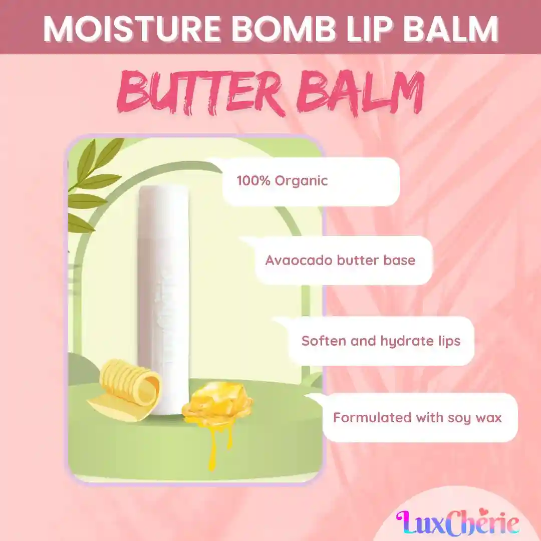 Moisture Bomb Lip Balm - Butter Balm 100% Organic, Avocado Butter Base