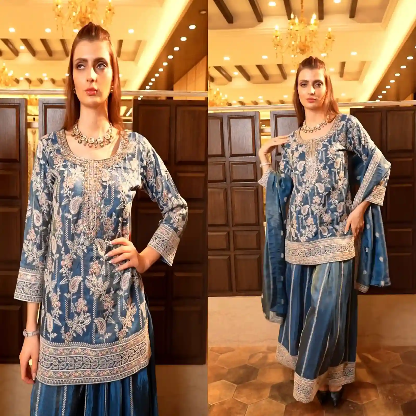 Pure Heavy Chinnon Silk With Heavy Embroidery Top,Plazzo,Dupatta ND-1233