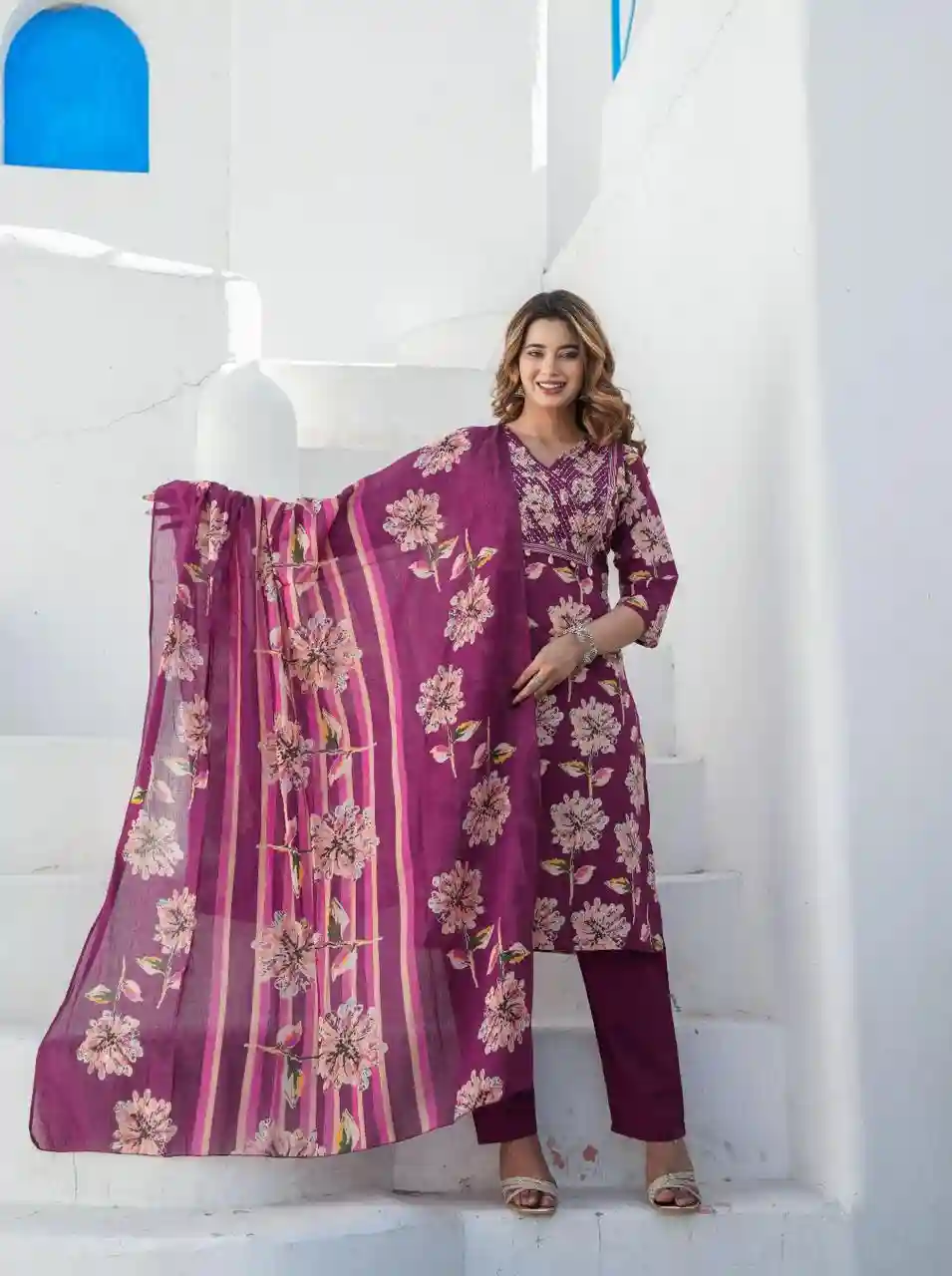 Cotton fabric Sequence Work Kurti with Pant with Dupatta