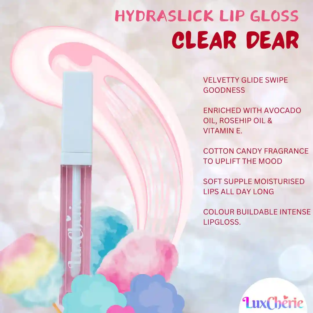 Hydraslick Lip Gloss - Clear Dear Cotton Candy, Nourishing & Buildable