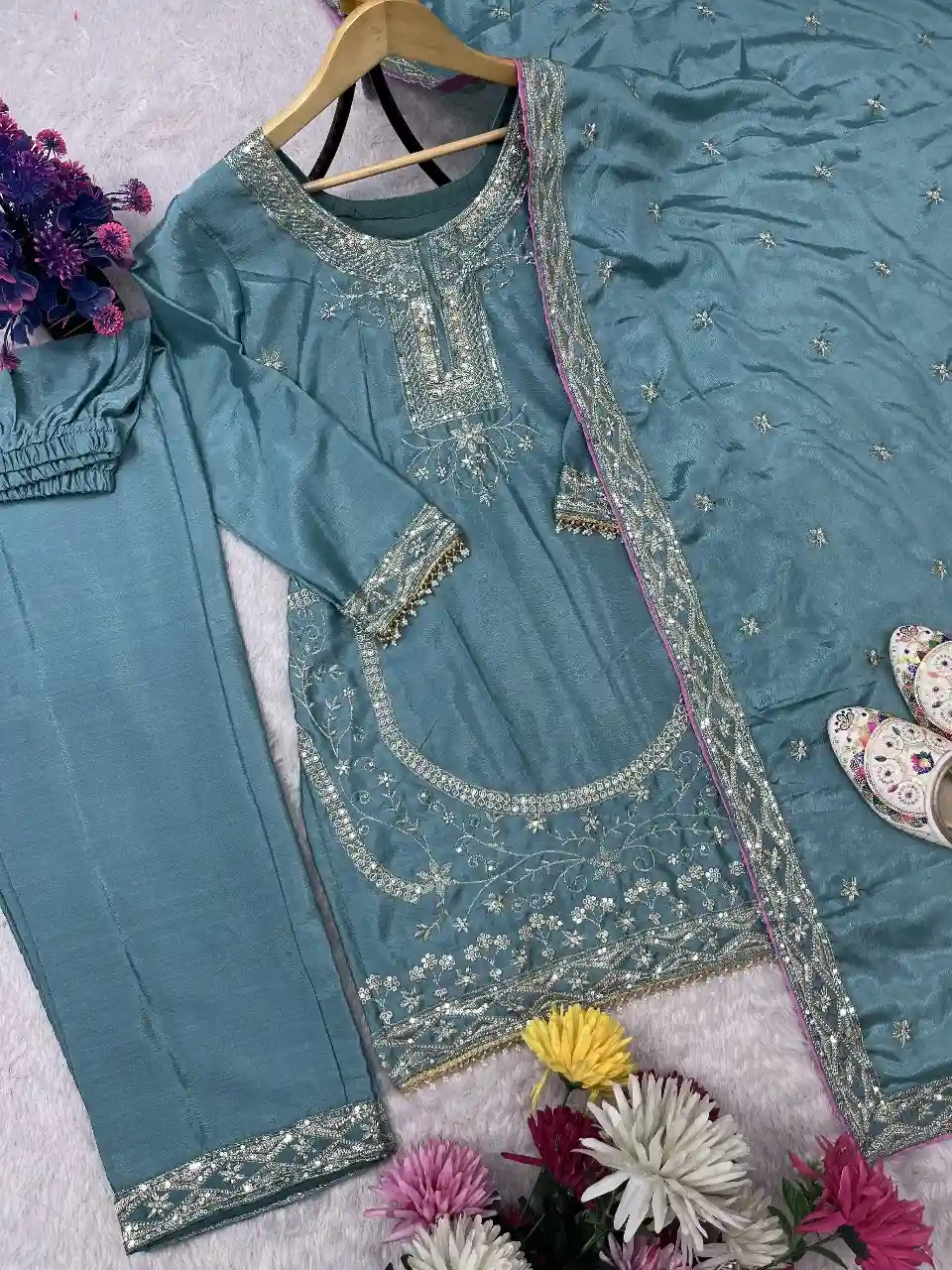 HEAVY EMBROIDERY WORK TOP PANT WITH DUPATTA SET AC-7067