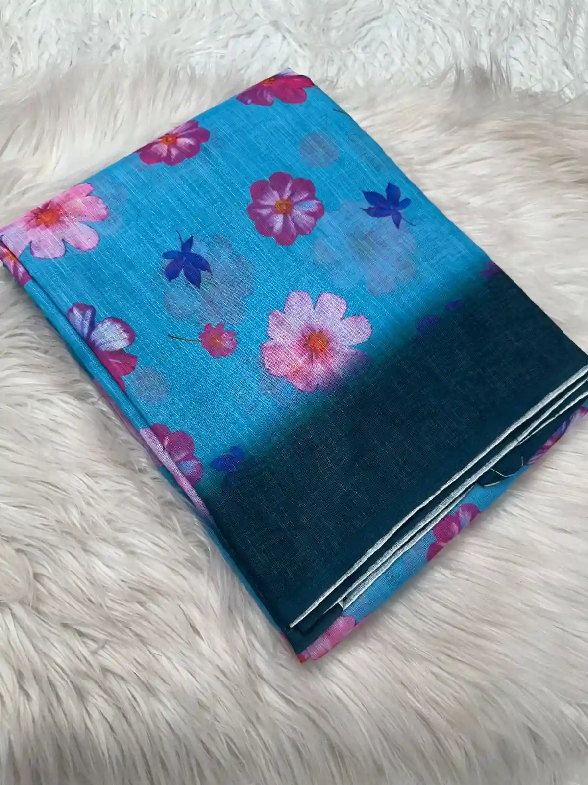 Pure soft lilen kalamari digital print saree with running blouse with pallu