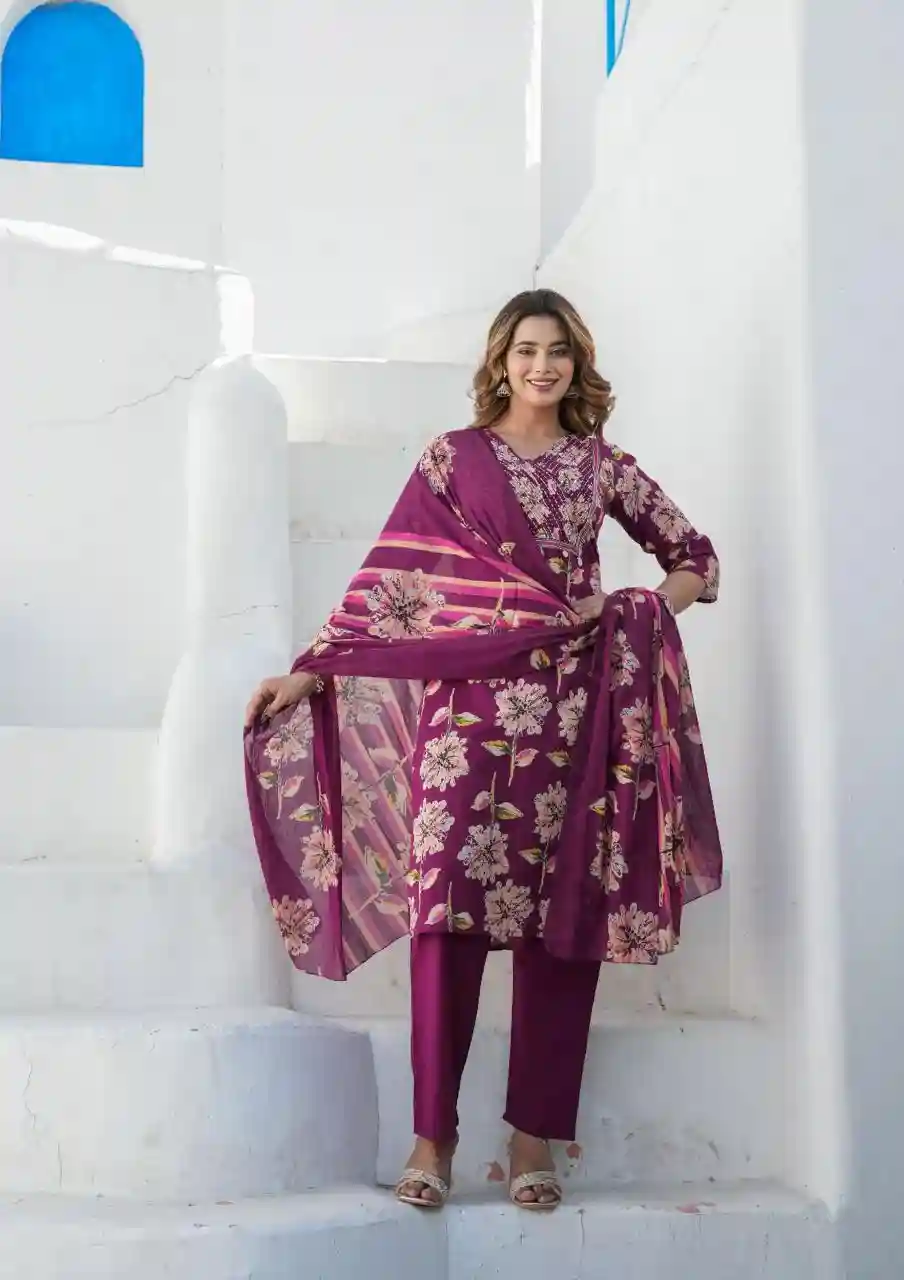 Cotton fabric Sequence Work Kurti with Pant with Dupatta