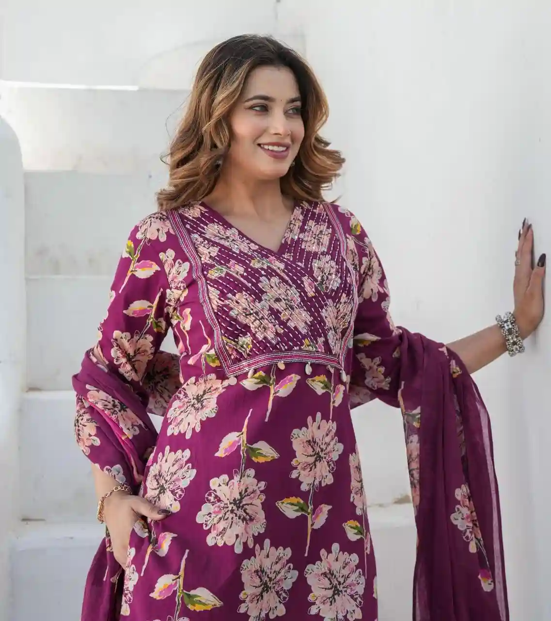 Cotton fabric Sequence Work Kurti with Pant with Dupatta